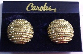 Carolee Clip Earrings Round Gold Tone Signed NOC $35 - $30.57