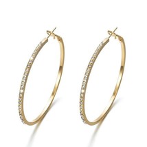Large Ring Earrings Encrusted with Simple Fashion faux Diamond GOLD - £14.32 GBP