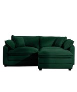 L-Shaped Green Corduroy 2-Seater Sofa &amp; Ottoman for Small Spaces - €582,62 EUR