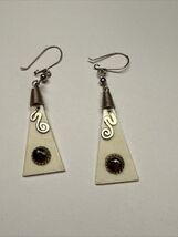 Vintage Triangle Cow Bone Pierced Earrings 1.5” Drop Motion Mahogany Obs... - $17.82