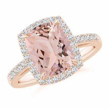 ANGARA Rectangular Cushion Morganite Halo Engagement Ring for Women in 14K Gold - £2,233.58 GBP