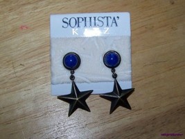 Star Blue stones Earrings 1980&#39;s Sophista&#39; Katz pierced - £7.86 GBP
