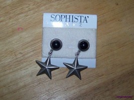 Star Black stone Earrings 1980&#39;s Sophista&#39; Katz pierced - £7.96 GBP
