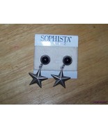 Star Black stone Earrings 1980&#39;s Sophista&#39; Katz pierced - £7.81 GBP