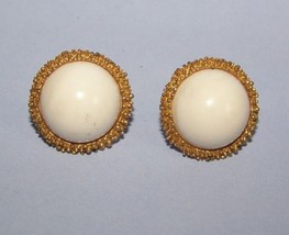Trifari Goldtone White Vintage clip on earrings - $9.95