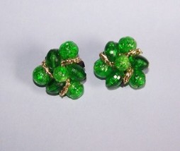 Green triangle German Bead Vintage clip on earrings - £7.95 GBP