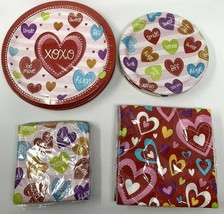 Valentine&#39;s Day Party Candy Hearts Paper Plates and Napkins - Serves 24 - £22.51 GBP