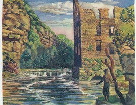 Oscar Strobel Print Mill Ruin river boy hillside - £7.99 GBP