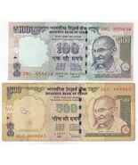 Indien, 500, 100 Rupien Alte Gandhi Ausgabe Banknoten, Set Von 2, XF/XF++ - $12.20