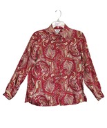 Vtg 80s SLB Women&#39;s S Petite 100% Silk Red Paisley Button Up Blouse Retr... - $30.00