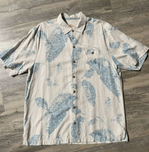 Tommy Bahama 100% Silk Cream Color Palm Leaves Hawaiian Vtg Shirt Size L... - £18.21 GBP