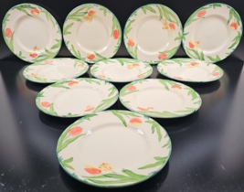10 Franciscan Tulip Salad Plates Set Vintage Red Yellow Floral Dish England Lot - £78.85 GBP