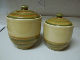 Linens N Things Ceramic Green &amp; Brown Canisters ~ 2 Canisters With Lids - £34.79 GBP
