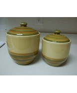 Linens N Things Ceramic Green &amp; Brown Canisters ~ 2 Canisters With Lids - £34.79 GBP