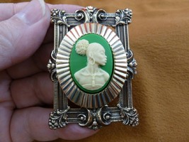 CA10-37) Rare African American Lady Green Ivory Cameo Brass Pin Pendant Jewelry - £22.78 GBP