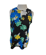 Womens Black Floral Blouse Sz M Sleeveless Keyhole Business Casual Light... - $14.50