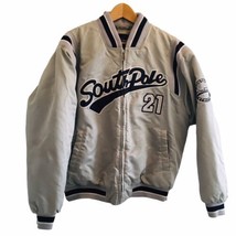 Southpole Spellout Mens M Silver Bomber Jacket Full Zip Pockets Shiny Puffy - $85.49