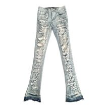 Waimea Jeans Boys 16 Light Wash Blue Stacked Fit Distressed Flare Leg Denim - $11.62