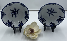 2 -Pier 1 Ming Porcelain Cereal / Salad Bowl 7&quot; White w Cobalt Blue Flowers - £39.07 GBP