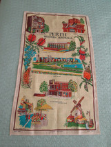 e27 Linen Tea Towel Perth Western Australia Landmarks Hand Printed Souvenir - £8.50 GBP