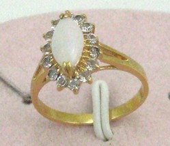 Vintage Gemstone Marquse Opal Rhinestone 14 K Gold P. Women&#39;s Cocktail Ring Sz 7 - £11.76 GBP