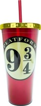 Harry Potter Train Platform 9 3/4 Logo 16 oz Foil Travel Cup with Straw UNUSED - £11.62 GBP