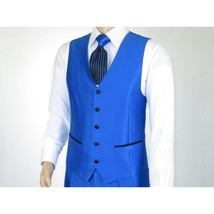 Mens Tuxedo Formal Suit ROYAL DIAMOND Slim Fit 3Pc Vested shiny Satin SL83 Blue image 8