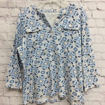 Kim Rogers Womens Blouse Blue Floral 3/4 Sleeve Notch Neck Pockets Petit... - £2.36 GBP