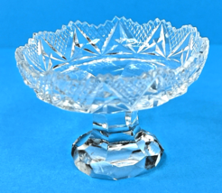 Antique Diamond Cut Crystal Open Salt on Plinth Stand 1 3/4 x 2 3/4 Bril... - $28.22
