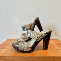 38 / 7.5 - Jimmy Choo Snakeskin Leather Studded Wood Sole Heels 0326NW - $95.00