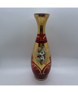 VTG Murano Salviati Glass Red Decanter With Gold Overlay 9 “ Floral Hand... - $180.91