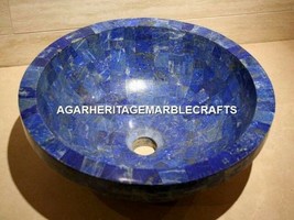 Marble Round Wash Basin Lapis Lazuli Random Art Sink Living Room Decor H... - $1,297.89+