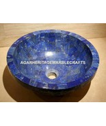 Marble Round Wash Basin Lapis Lazuli Random Art Sink Living Room Decor H... - £1,010.95 GBP+