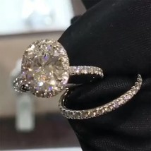 14K White Gold Over Halo Bridal Engagement Ring Set 3.45 Ct D/FL Real Mo... - $2,937.73 MXN
