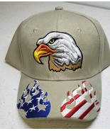 USA Patriotic Flag Eagle FLAMES Adjustable TAN Baseball Hat Cap - $238.09 MXN