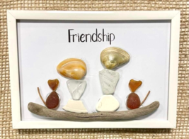 Handcrafted Beach Glass, Driftwood &amp; Seashell Framed 3D Art &quot;Friendship&quot;... - £18.28 GBP