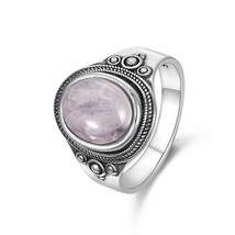 Nasiya Pink Natural 8x10MM Rose Quartz Women&#39;s Rings Silver Gemstone Jewelry Par - £17.88 GBP