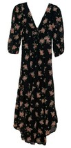 Free People Sea Glass Black Floral Midi Dress Smocked Elastic Back Sz 0 New - $1,522.72 MXN