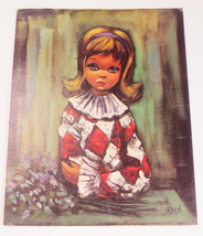 Vintage 1960s Big Eye Eden Girl Harlequin Pierrette Lithograph Print 8 x 10  - £11.99 GBP