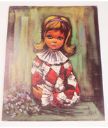 Vintage 1960s Big Eye Eden Girl Harlequin Pierrette Lithograph Print 8 x... - £11.58 GBP