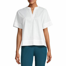 Worthington Women&#39;s Split Crew Neck Short Sleeve Poplin Blouse X-SMALL White New - £17.49 GBP