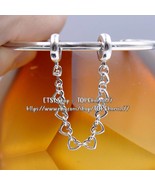 2022 Autumn Release 925 Sterling Silver Linked Hearts Safety Chain Charm  - $25.51 CAD