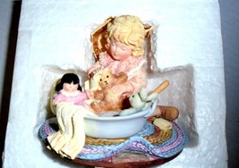 1990 Enesco Laura&#39;s Attic Let&#39;s Get Those Ears Teddy Washing Babies Figurine MIB - £15.55 GBP