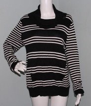 NWT Women&#39;s Adrianna Papell Black/White Striped Cowl Neck Sweater Size L Large - £27.24 GBP