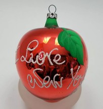 Red Big Apple I Love New York Blown Glass Christmas tree Ornament Large 3&quot; Italy - £15.84 GBP