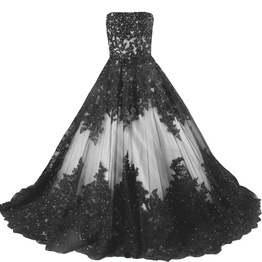 Vintage Black Lace A Line Long Corset Strapless Prom Wedding Dresses Plus Size W