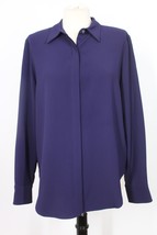 Theory M Purple Sunaya Urban Crepe Hidden Button-Front Long Sleeve Shirt Top - £42.39 GBP