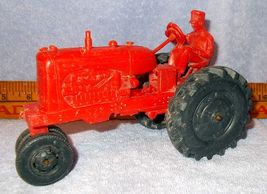 Vintage Auburn Rubber Red Larger Tractor with Farmer Driver No 572 Allis... - $29.95