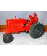 Vintage Auburn Rubber Red Larger Tractor with Farmer Driver No 572 Allis Chalmer - $29.95