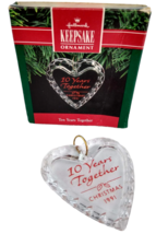Vtg Hallmark Keepsake Ornament 1991 Ten Years Together Faceted Glass Heart - £4.64 GBP